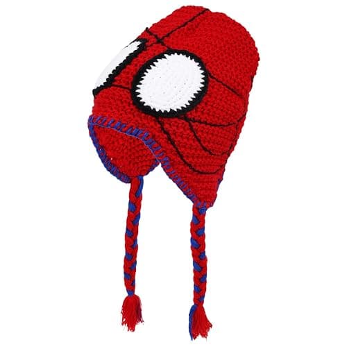 Marvel Spider-Man Crochet Peruvian Beanie MayDay Inspired, Hand-Woven Winter Knit Cap with Braided Tassels, Red and Blue - Image 1