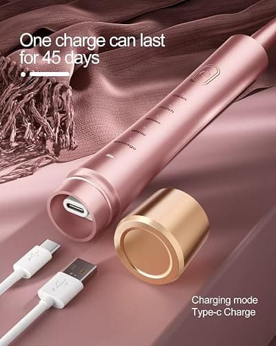AJELU Sonic Electric Toothbrush for Adults, USB Rechargeable Sonic Toothbrush with 8 Brush Heads, Smart Timer, 5 Modes, 2-Hour Fast Charge Last 30 Days, Pink thumbnail 4