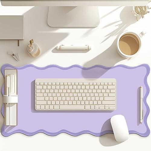 Hahafelt Scalloped Desk Mat Large Scalloped Piping Cute Desk Mat Aesthetic Preppy Table Pad Large Nonslip Pad with Edge Stitching Waterproof Gaming(Purple,31.5 x 15.75 Inches) thumbnail 7