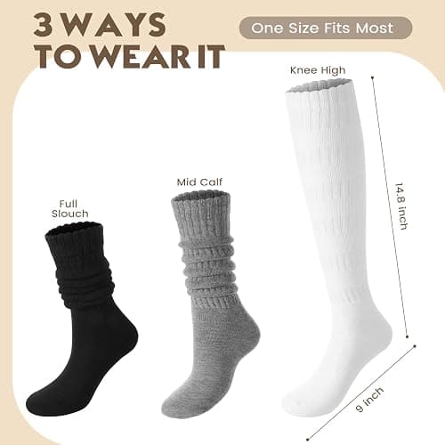 Nimalpal 3 Pairs Slouchy Socks for Women, Long Chunky Knee High Scrunch Socks Women's Fall Winter Socks Size 5-11 thumbnail 4