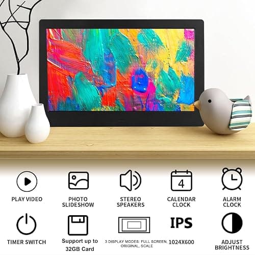 Haipky 7" HD IPS Digital Photo Frame - 1080P Video, Auto On/Off, Image Preview, MP3, Calendar, Clock, Remote Control, Black thumbnail 2