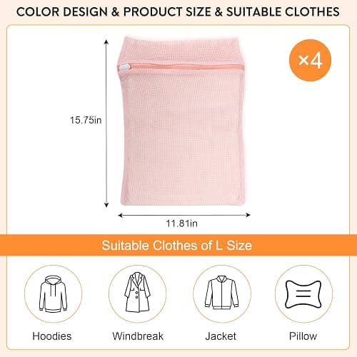 4-Piece Pink Medium Durable Organic Cotton Mesh Laundry Bags with Sturdy Zippers and Breathable Mesh are Delicate Laundry Bags for Underwear, Clothes, Pants and Socks thumbnail 2
