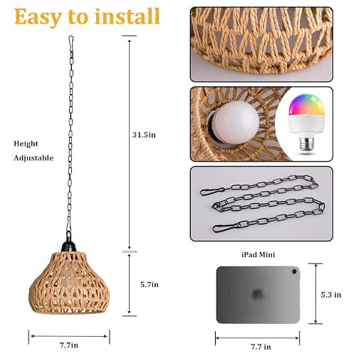 ALL FORTUNE Rechargeable Hanging Pendant Lights, 2 Pack Battery Operated Outdoor Chandelier with Remote, No Wiring for Outdoor Patio, Gazebo, Porch Decor thumbnail 6
