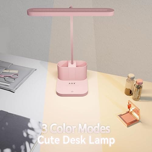 AXX Pink Desk Lamp for Home Office, Cute Table Lights for Bedrooms, Kawaii, Dimmable LED, Flexible Gooseneck, Pen Holder, Touch Control, Room College Dorm Essentials for Teen Girls Kids thumbnail 4