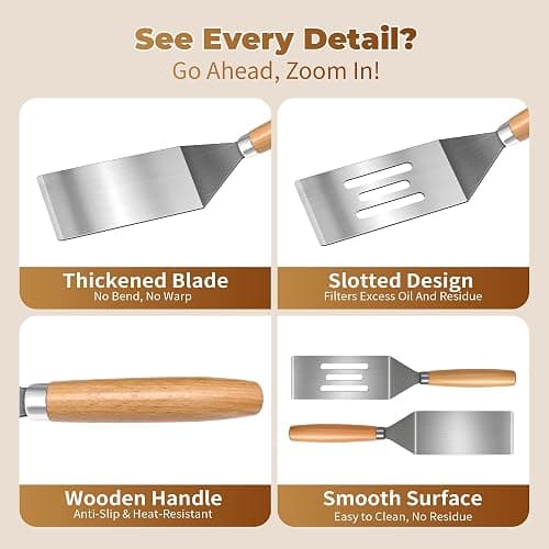 2-Piece Small Stainless Steel Spatula Set with Wooden Handles, Ideal for Flipping, Cooking, and Serving. Perfect for Brownies, Tiramisu, Cookies, Lasagna, and Pancakes. thumbnail 5