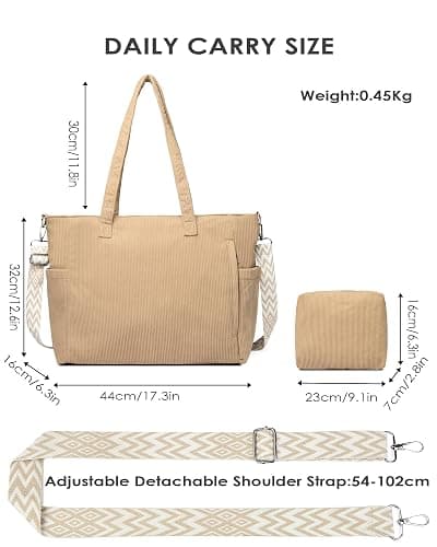 Makukke Cord Tote Bag Shopper Tasche Damen Umhängetasche Groß Handtasche Schultertaschen für Arbeit Büro Reisen Einkaufen Schule thumbnail 5