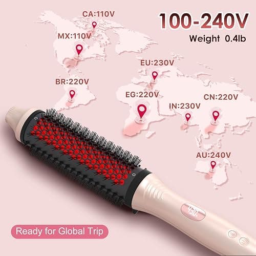 Infrared Thermal Brush, 1.65 inch Heated Round Brush for Blowout Look, Universal Voltage, Negative Ion Technology, 6 Temperature Settings, Less Damage, Pink Gifts for Women Teen Girls thumbnail 3