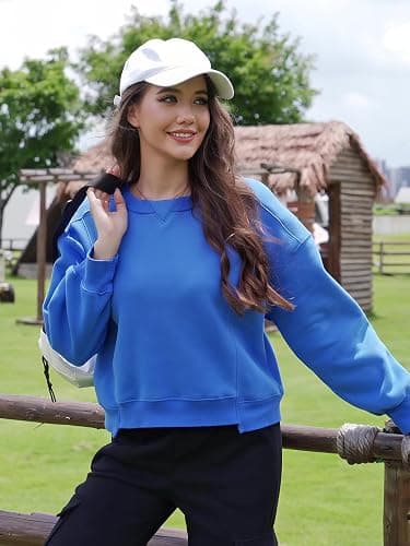 INFITTY Womens Fleece Crewneck Sweatshirts Long Sleeve Oversized Cropped Pullover Tops Fall Winter Fashion 2025 thumbnail 2