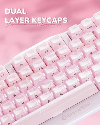 GravaStar Mercury K1 75% Pink Wireless Keyboard, Aluminum Alloy Exoskeleton Design Mechanical Gaming Keyboard, Gasket Hot-Swap Socket, Linear Switches, RGB Backlit thumbnail 3