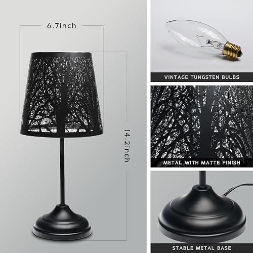3 Level Dimmable Touch Table Lamp, Black Metal Tree Pattern Shadow Lamp, Small Bedside Night Light for Kids, Vintage Accent Decor Lamp Halloween Indoor Mood Lighting Bedroom Living Room Small Spaces thumbnail 4