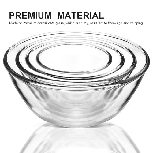M MCIRCO Glass Mixing Bowls with Lids, 4 Packs Glass Bowl Set, Nesting Bowls for Meal Prep, Food Storage, Glass bowl For Cooking, Baking, BPA-Free, 0.8/1.7/1.6/2.9/4.8 Qt - 4pcs thumbnail 4