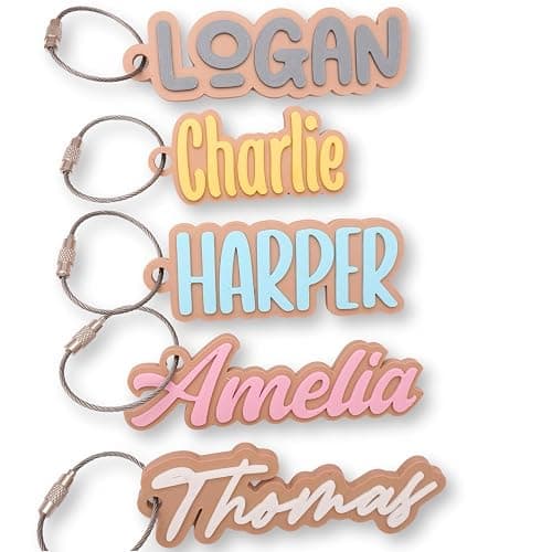 Personalized Backpack Name Tags, Kids Custom Backpack Keychains, Name Tags, Diaper Bag Tags, Lunch Box Keychain (Font #3) - Image 1