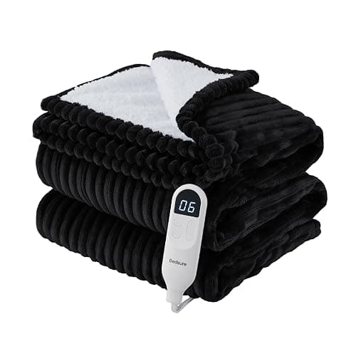 Bedsure Ribbed Electric Blanket Full, Black Heated Blanket, Preheat | Fast Heating, 6 Heat & 6 Timer (Up to 10H) Settings, 8 Hours Auto-Off, ETL & FCC, Flannel Sherpa, Gifts for Grandma, 72"x84" - Image 1