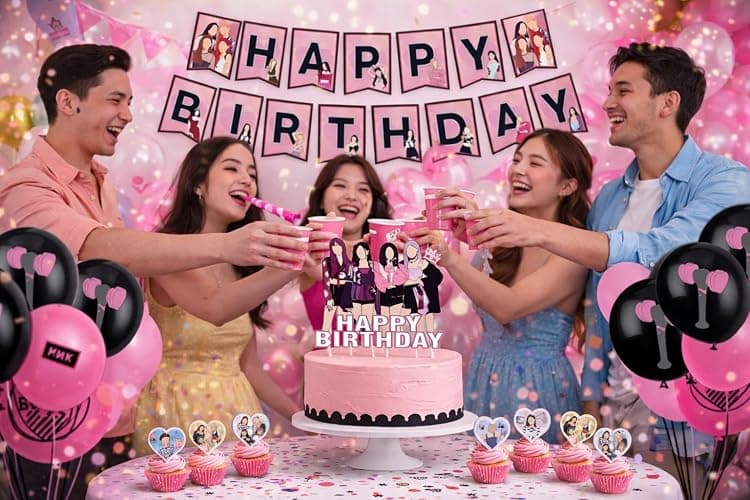 KPOP Black Pink Girl Group Birthday Party Kit Supplies with Cake Topper, Balloons, Banner, Cupcake Toppers & Birthday Sash – Easy Setup Party Supplies for Girls, Teens & Adults thumbnail 5