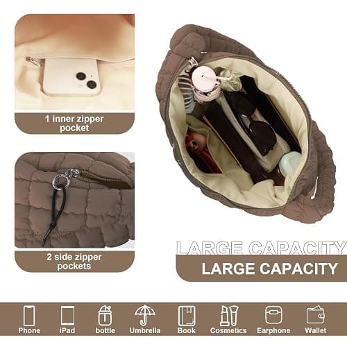 Quilted Puffer Tote Bag Purse Puffy Crossbody Shoulder Bag,Lightweight Nylon Hobo Bag Puffer Carryall Bag for Women Girl thumbnail 2