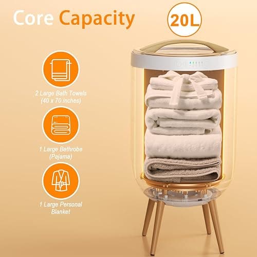 GAMOHOME Towel Warmer Luxury Heated Bucket – Bluetooth Speaker, Ambient Light & Auto Shut Off – Fits Two 40"x70" Towels, Bathrobes, Blankets – Great Gift Idea thumbnail 7