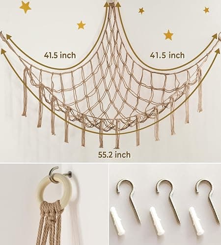 Stuffed Animal Storage Hammock or Net Corner - Large Toy Hammock Net for Stuffed Animals Room Decor - Cute Stuff Animal Organizer Plush Holder - Kids Baby Nursery Essentials Wall Bedroom Home Decor thumbnail 6