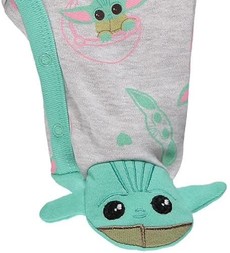 STAR WARS Baby Yoda Baby Girls Footie Pajamas - Baby Girl Sleepers - Baby Pajamas One Piece (Green, 6-9M) thumbnail 4