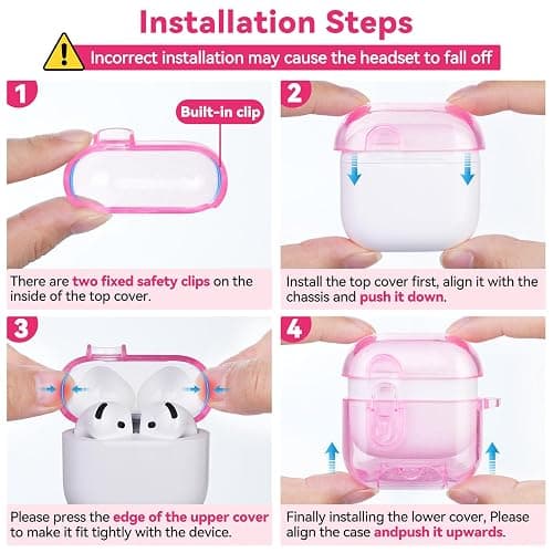 Clear Case for AirPods 4 Case Cover with Safety Lock,Soft TPU Cover with Phone Stand & Cleaning Kit,Cute Bling Keychain for Women Girls-Clear Pink thumbnail 5