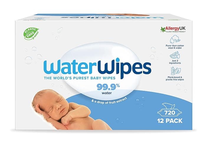 WaterWipes Plastic-Free Original Baby Wipes, 99.9% Water Based Wipes, Unscented for Sensitive Skin, 720 count (Pack of 12) - Original Clean - 720 Count (12 Pack) - Image 1