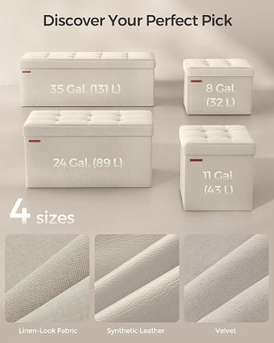 SONGMICS MAZIE Collection - 43 Inches Folding Storage Ottoman Bench, Ottoman Foot Rest, End of Bed Bench, Storage Chest, Load 660 lb, for Living Room, Bedroom, Entryway, Cream White ULSF77BE - Cream White - 15"D x 43"W x 15"H thumbnail 7