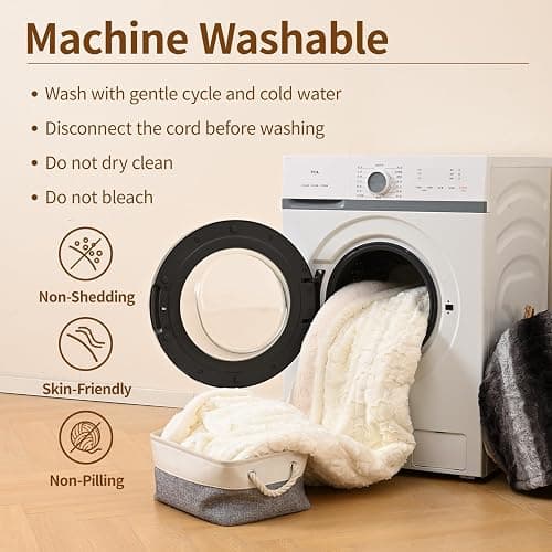 Bearhug Heated Throw Blanket, 50"×60" Electric Throw, White Flower Patterns Faux Fur & Warm Sherpa, 4h Auto-Off Timer & 6 Heating Levels, ETL Certified, Machine Washable, Gift Box thumbnail 5