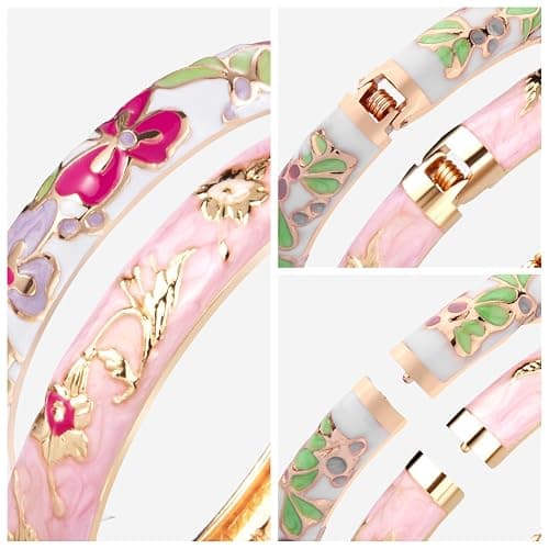 UJOY Classic Cloisonne Bracelets Enamel Jewelry Plated Bamboo Flower Cuff Metal Bangle for Women Gift Box thumbnail 4
