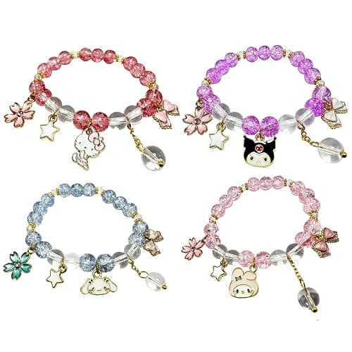 CJIAYUJEW Cute Bracelet Crystal Pearl Bracelets, Anime Elastic Stretch Crystal Bead Bracelet Lovely Cartoon Elastic Beaded Bracelets for Women - Image 1