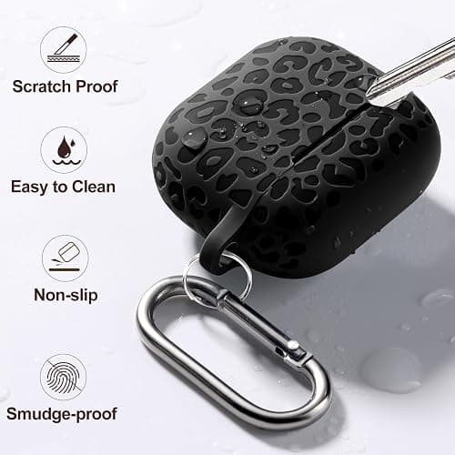 DGege Leopard Engraved for AirPods 4 Case Cover 2024,Soft Silicone Protective Case Compatible with Apple AirPods 4th Generation Case for Women,Cute AirPod 4 Case Accessories with Keychain (Black) thumbnail 4