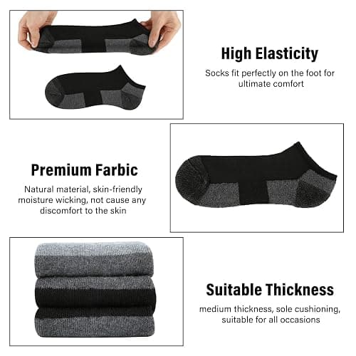 COOPLUS 12 Pack Mens Cushioned Ankle Socks, Low Cut Breathable Casual Socks (Shoe Size 6-11) thumbnail 4