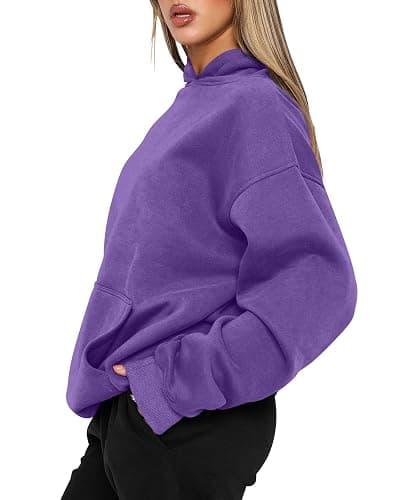 TICTICMIMI Women's Hoodies Sweatshirts Cute Long Sleeve Tops Loose Fleece Pullover Shirts with Pocket - X-Large - Purple thumbnail 4