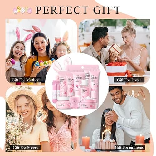 Skincare Kit Sakura Teen Girls Gifts - Skin Care Set Travel Size Toiletries - Sakura Skin Care for Teens 10-12 Hydrating - Teen Facial Kit Gift Set for Women with Bunny Headband（12PCS） - 12PCS thumbnail 7