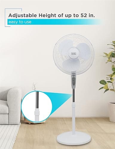 BLACK+DECKER 18-Inch Stand Fan with Pedestal Base, Height Adjustable Pedestal Fan with Remote and Touch Control Panel, Free Standing Fan with 90-Degree Oscillating and 3-Speed Settings, Black thumbnail 5