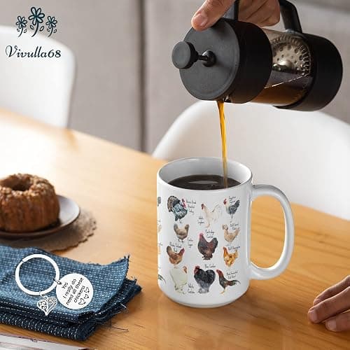 Vivulla68 Breeds of Chicken Coffee Mug 15Oz With Keychain, Chicken Gifts For Chicken Lovers, Chicken Mom Stuffs, Chicken Coffee Cup For Women, Chicken Themed Gifts, Chicken Lady Gifts thumbnail 5