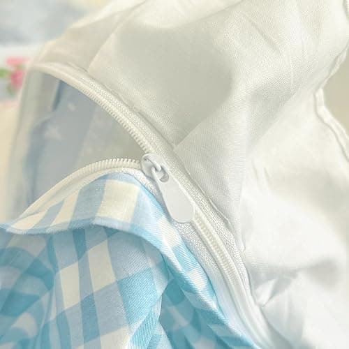 AMZTOP Cute White Ruffle Duvet Cover Set Queen Size Reversible Blue Floral Plaid Comforter Cover with 2 Pillowcases 100% Cotton Romantic Kawaii Bedding Set with Zipper Closure, Queen 90 * 90” thumbnail 4