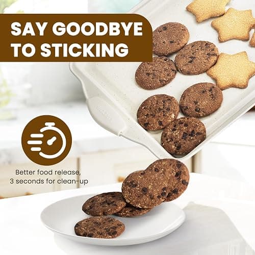 Kikcoin 22 PCS Nonstick Baking Pans Set, Stackable Bakeware Sets with Silicone Handles, 450°F Oven Safe Baking Sheet Set, Easy Release Cookie Sheets for Baking, Cream thumbnail 5