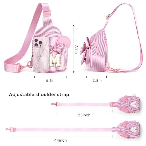 QLOVEA Birthday Gifts for Kids, Small Sling Bag, Birthday Gifts for 2 3 4 5 6 7 Year Old Girl Kids Pink Initial Sling Bag Fanny Packs Bags for Girls Sister Daughter Wife (Pink B) thumbnail 6