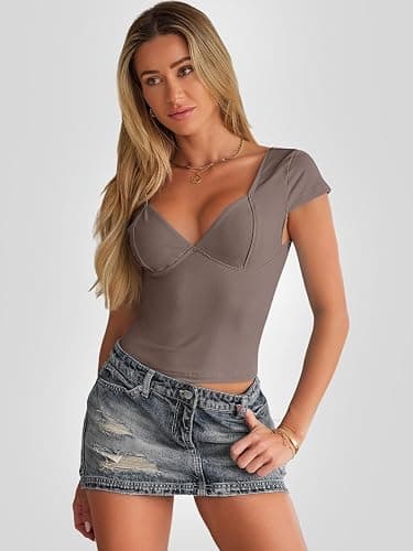 Trendy Queen Womens Summer V-Neck Backless Cute Tops Going Out Sexy Slim T-Shirts Y2K Clothes Corset Spring Outfits 2026 thumbnail 3