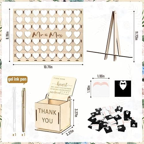 54 Pcs Fun Wedding Guest Book Alternative Set Four in a Row Game for Reception, with Mr & Mrs Wooden Heart Sign Guest Book for Wedding Party Games Ideas, Bridal Shower, Engagement, Anniversary Unique thumbnail 3