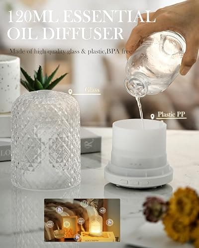 Onaboviva Essential Oil Diffuser – 2.4MHz Ultrasonic Aromatherapy Diffuser, Health Night Light, Timer & Auto Shut-Off, BPA-Free, 120ml Glass Oil Diffuser for Home, Office, Spa, Yoga thumbnail 6