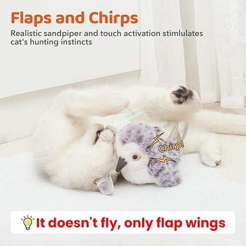Potaroma Cat Toys Flapping Bird (No Flying), Lifelike Sandpiper Chirp Tweet, Rechargeable Touch Activated Kitten Toy Interactive Cat Exercise Toys for All Breeds Cat Kicker Catnip Toys 4.0" thumbnail 2