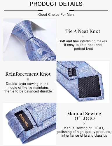 DiBanGu Silk Floral Ties for Men Woven Paisley Necktie and Tie Clip Handkerchief Cufflinks Set for Party Wedding thumbnail 6