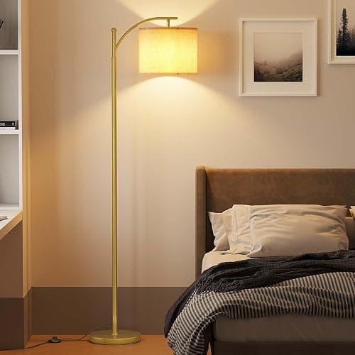 SUNMORY Arc Floor Lamp,Modern Floor Lamp with 9W 3 Color Temperatures Bulb,Metal Standing Lamps with Adjustable Hanging Lampshade,Tall Floor Lamps for Living Room,Bedroom, Gold Without Remote thumbnail 7