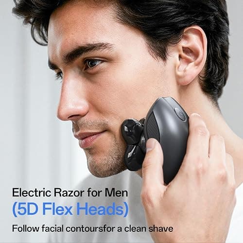 Electric Razor for Men, Head & Body Hair Shaver for Men, Cordless Rechargeable Wet/Dry Bald Head & Groin Waterproof Razor with Rotary Blades,Clippers, Beard Trimmer,Nose Trimmer, Brush (Gray) thumbnail 3