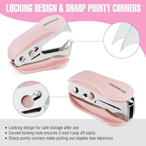WORKPRO Mini Stapler with Staples, Two Pink Staplers, One Staple Remover | Small Stapler Set, 2000 Standard Staples - Cute Staplers for Desk with Non-Slip Base, Lock Design - Pink Ribbon thumbnail 5