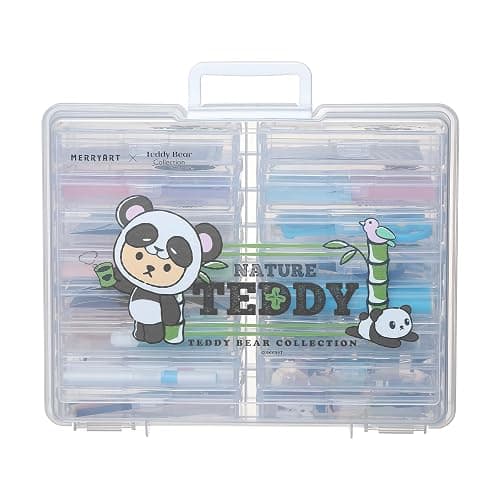 Naivees Photo Containers Storage Case Teddy Storage Box 4" x 6" Plastic Cartoon Organizer with 16 Inner Photo Containers Boxes for Photos,Cards,Pictures (Nature Green) - Image 1