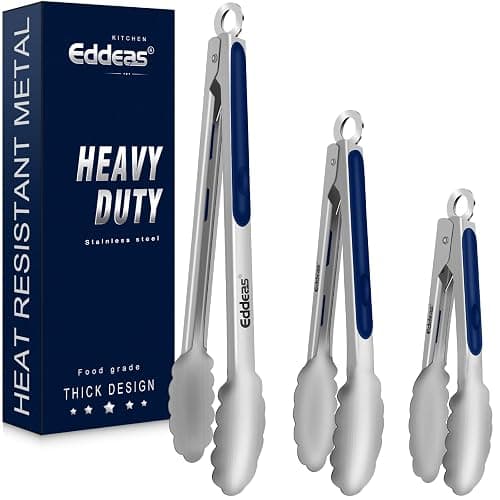 Tongs For Cooking - Heat Resistant 600 Degrees Stainless Steel Kitchen Tong, Heavy Duty Metal Locking Tongs - For Food,Salad, grilling, BBQ 7",9" & 12 inch, set of 3 Dishwasher Safe Blue - Image 1