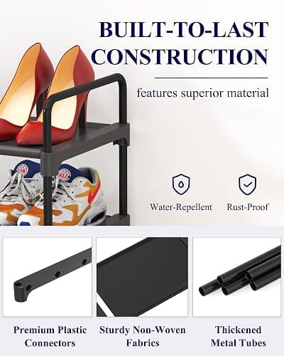Kitsure Shoe Rack for Closet, Sturdy Shoe Racks for Entryway, Space-Saving Shoe Storage Small and Shoe Organizer, 70.0 x 29.9 x 57.4 cm, Black thumbnail 5