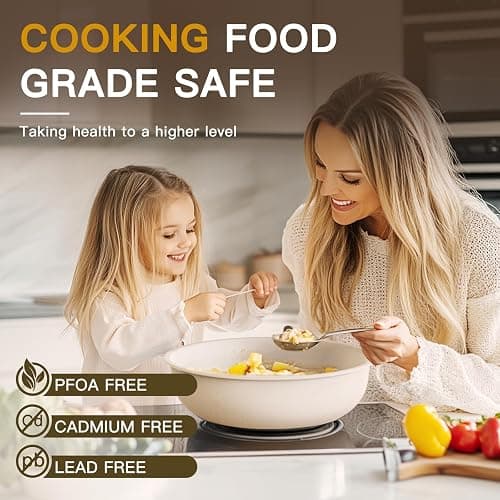 Astercook Ceramic Non-stick Cookware 21 Pcs Pots and Pans Set, Detachable Handle, RV Kitchen Non Stick Cooking Set Removable Handles, Oven Safe, Induction Ready, Stackable, Cream White thumbnail 8