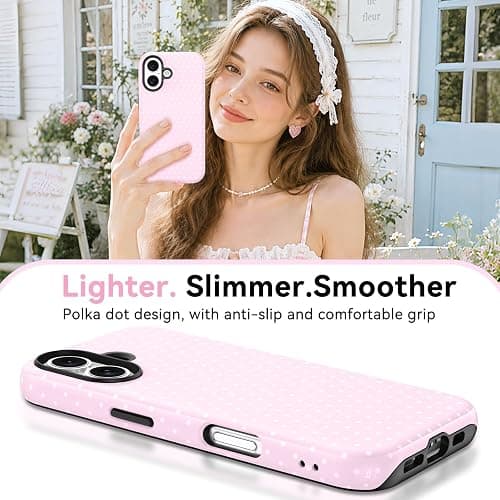Telaso Case for iPhone 17, Polka Dot Pattern Fashion Cute Aesthetic Design, Soft TPU and Hard PC Back Slim iPhone 17 Phone Case Shockproof Protective for Women Girls, Pink thumbnail 6